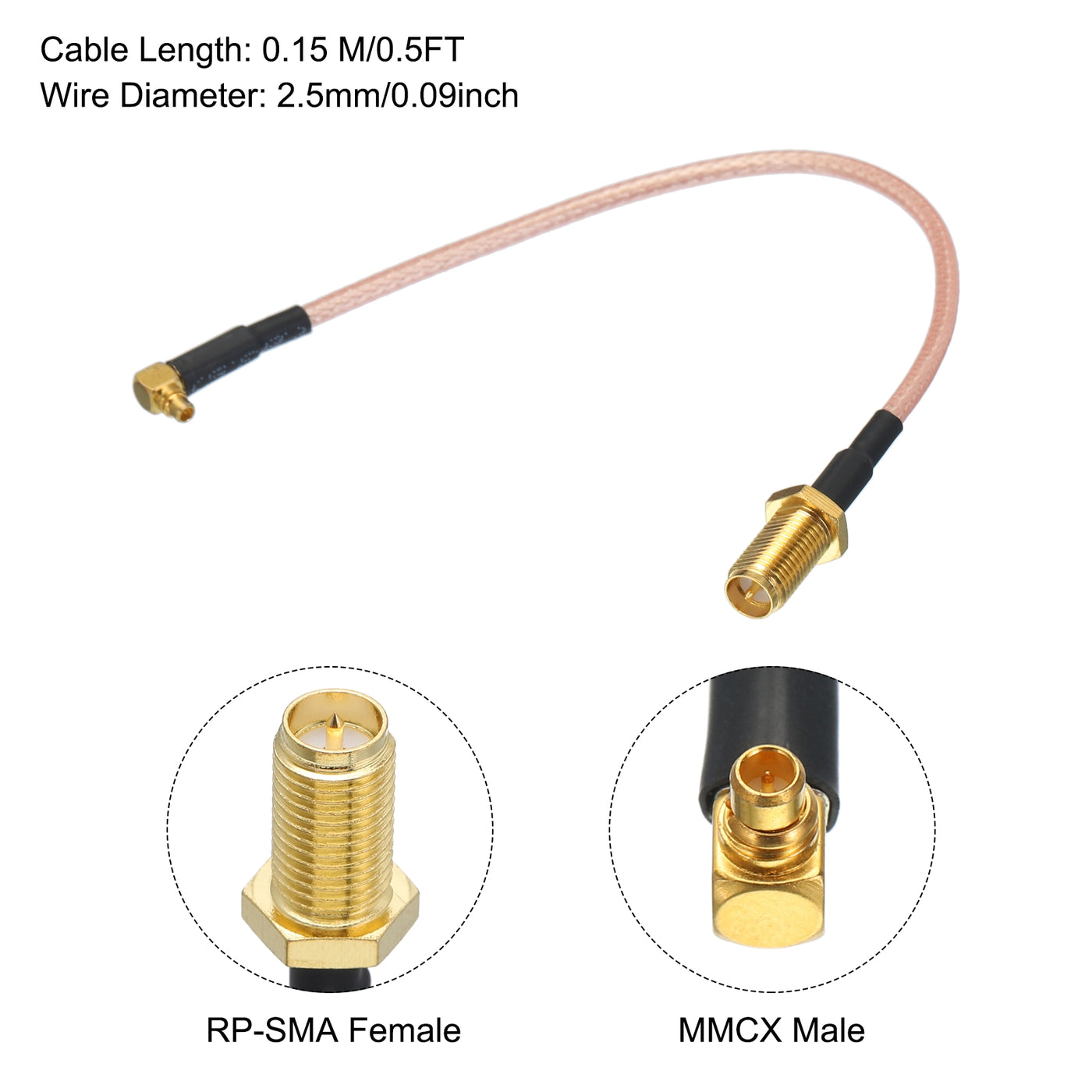 Harfington RG316 Coaxial Cables RP-SMA Female to MMCX Male Right Angle Low Loss Coaxial Cable