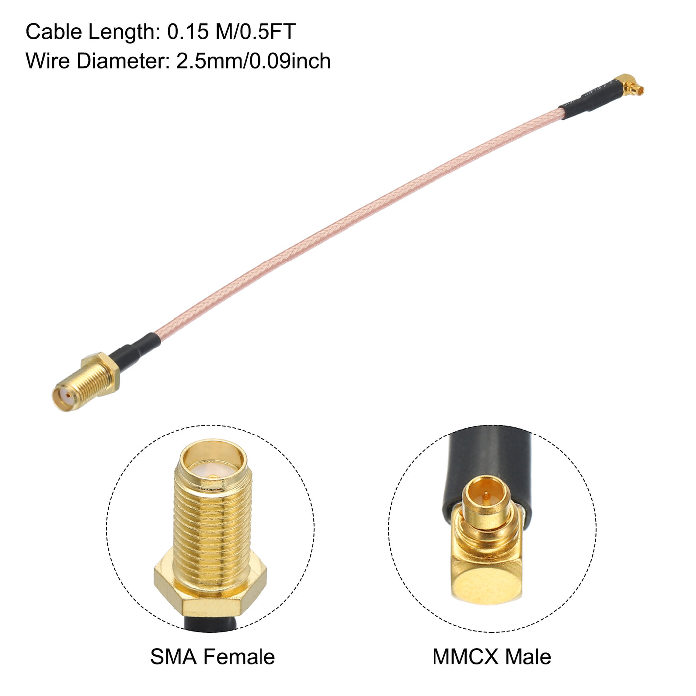 Harfington RG316 Coaxial Cables SMA Female to MMCX Male Right Angle Low Loss Coaxial Cable 0.5FT Orange 2Pcs