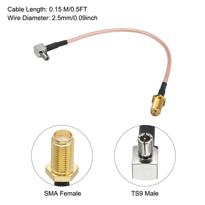 Harfington RG316 Coaxial Cables SMA Female to TS9 Male Right Angle Low Loss Coaxial Cable 0.5FT Orange 2Pcs