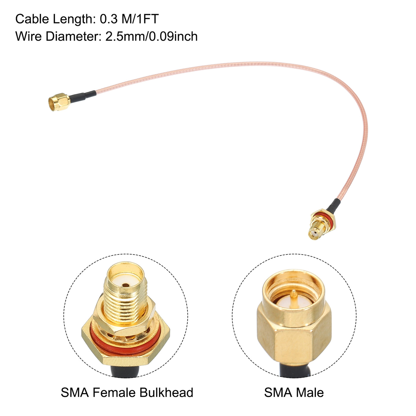 Harfington RG316 Coaxial Cables SMA Male to SMA Female Bulkhead Low Loss Coaxial Cable 1FT Orange 1Pcs