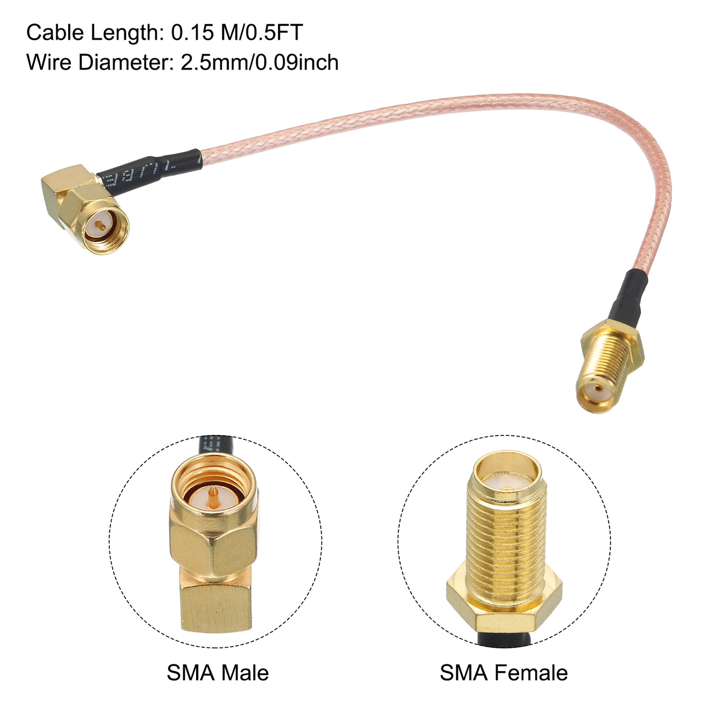 Harfington RG316 Coaxial Cables SMA Male Right Angle to SMA Female Low Loss Coaxial Cable 0.5FT Orange 1Pcs