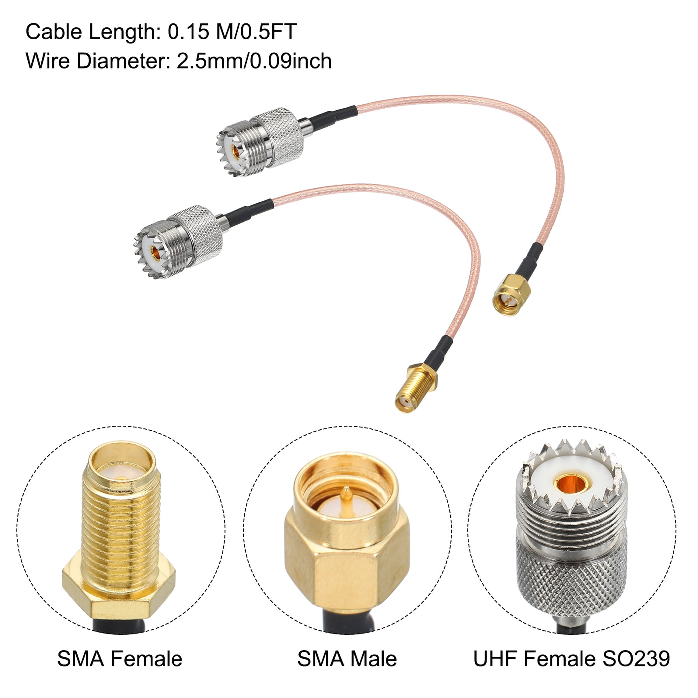 Harfington RG316 Coaxial Cables UHF Female to SMA Male/SMA Female Low Loss Coaxial Cable 0.5FT Orange 1Set