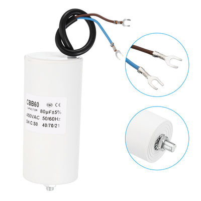 Harfington CBB60 80uf Running Capacitor,AC 450V U Terminal Wires 50/60Hz with M8 Screw