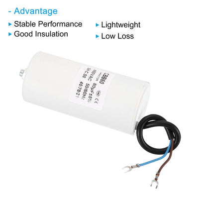 Harfington CBB60 80uf Running Capacitor,AC 450V U Terminal Wires 50/60Hz with M8 Screw