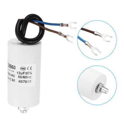 Harfington CBB60 12uf Running Capacitor,2Pcs AC450V U Terminal Wires 50/60Hz with M8 Screw