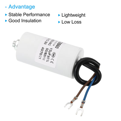 Harfington CBB60 12uf Running Capacitor,2Pcs AC450V U Terminal Wires 50/60Hz with M8 Screw