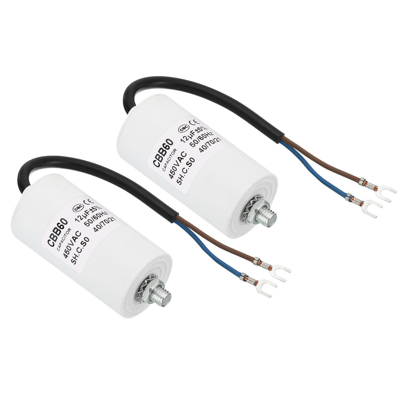 Harfington CBB60 12uf Running Capacitor,2Pcs AC450V U Terminal Wires 50/60Hz with M8 Screw