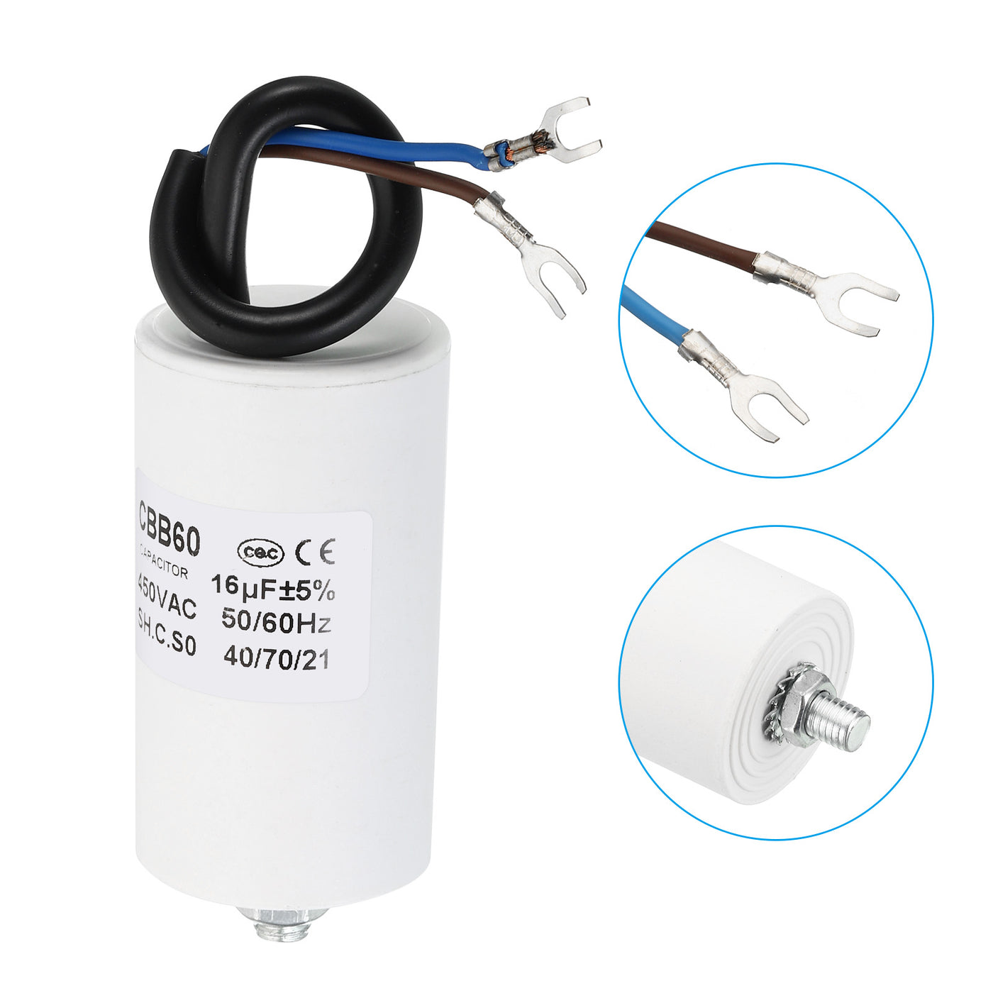 Harfington CBB60 16uf Running Capacitor,5Pcs AC450V U Terminal Wires 50/60Hz with M8 Screw