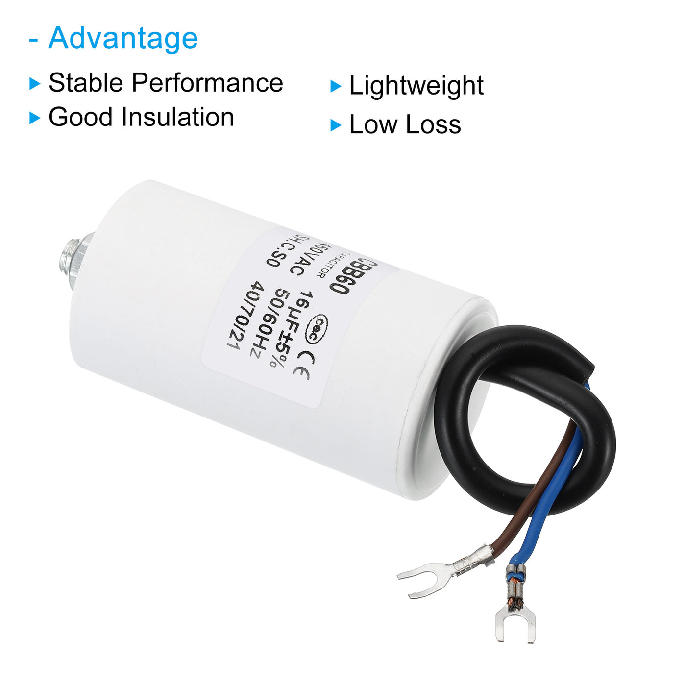 Harfington CBB60 16uf Running Capacitor,5Pcs AC450V U Terminal Wires 50/60Hz with M8 Screw