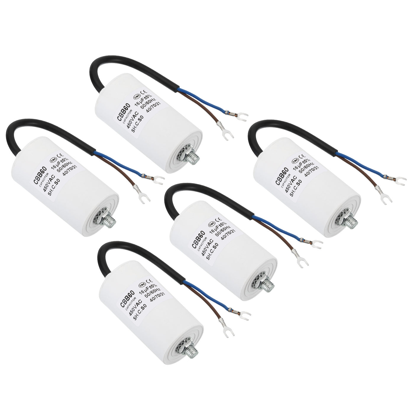 Harfington CBB60 16uf Running Capacitor,5Pcs AC450V U Terminal Wires 50/60Hz with M8 Screw