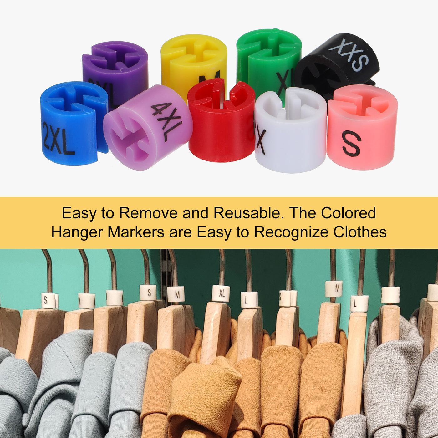 Harfington Clothes Hanger Marker XXS/XS/S/M/L/XL/2XL/3XL/4XL Size Tag Fit 3.5mm Rod for Garment Clothing Color Coding, Pack of 820