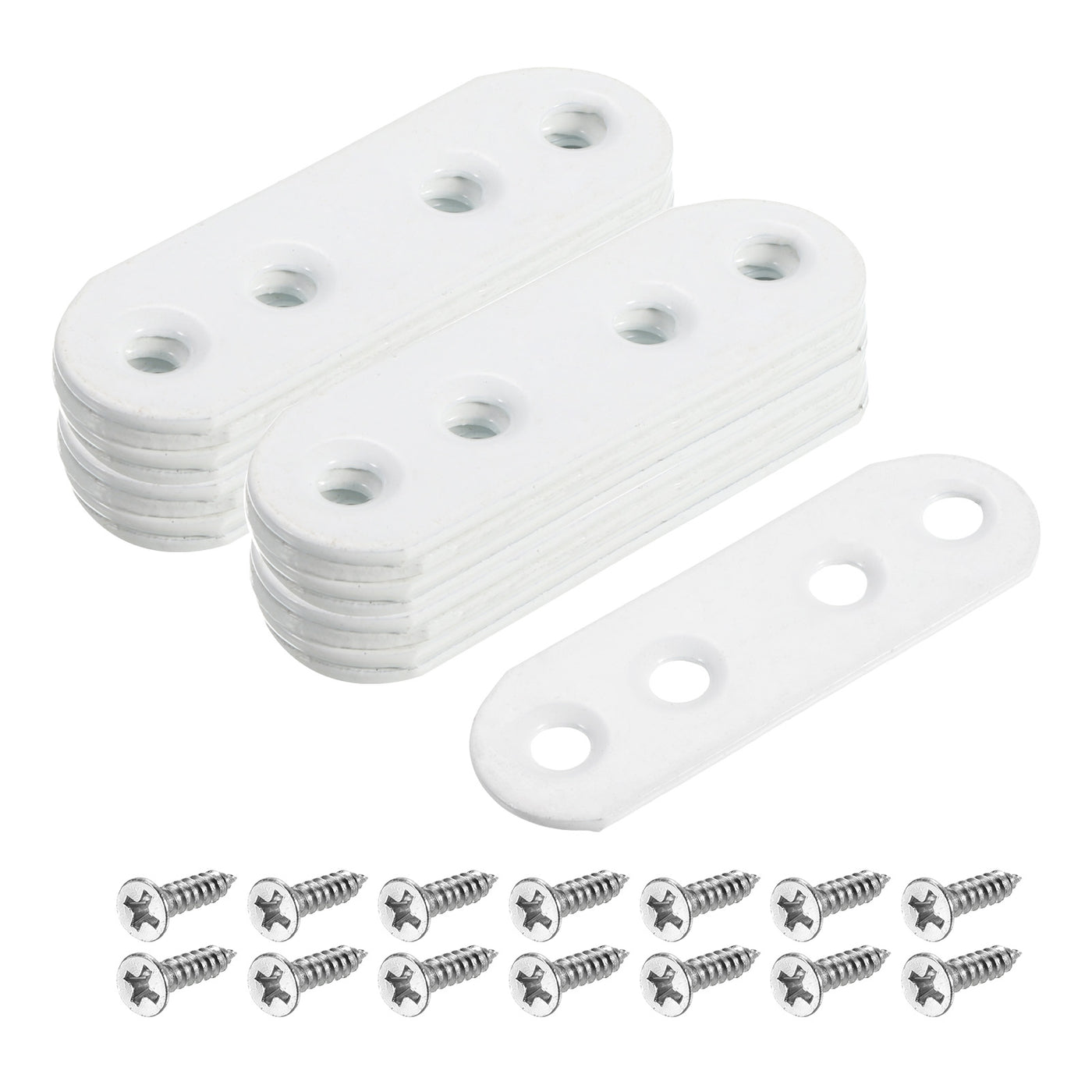 uxcell Uxcell 20Pcs Flat Straight Brackets, 55x5mm Iron Brace Plate with Screws for Wood Furniture Mending Repairing, White