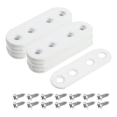 Harfington Uxcell 20Pcs Flat Straight Brackets, 55x5mm Iron Brace Plate with Screws for Wood Furniture Mending Repairing, White