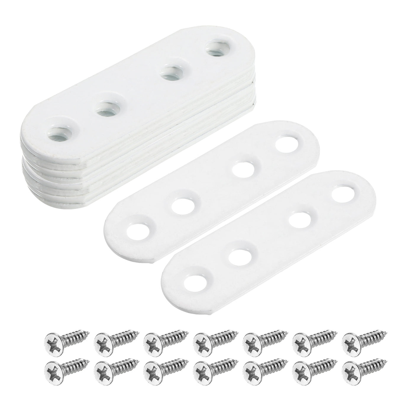 uxcell Uxcell 10Pcs Flat Straight Brackets, 55x5mm Iron Brace Plate with Screws for Wood Furniture Mending Repairing, White