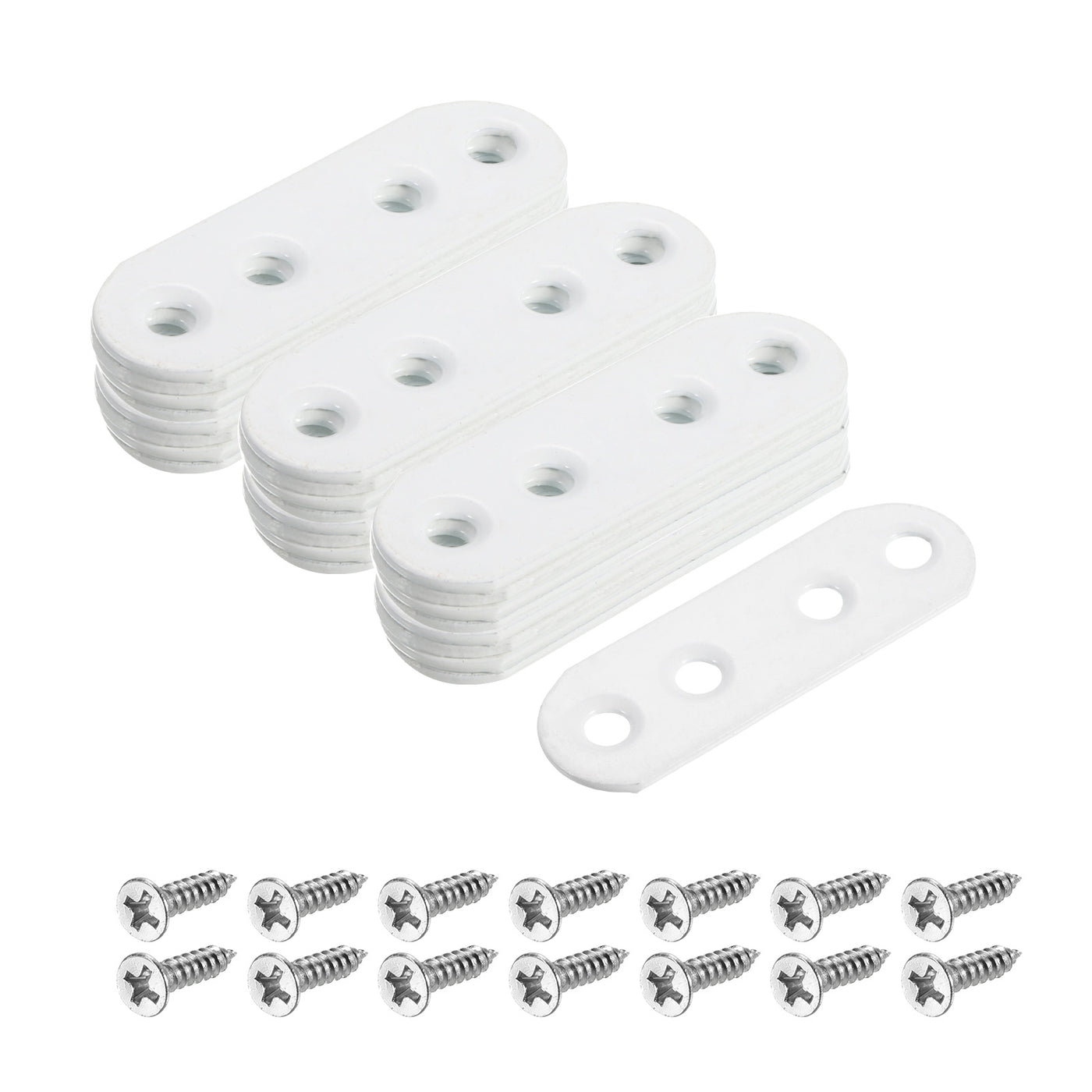 uxcell Uxcell 30Pcs Flat Straight Brackets, 55x5mm Iron Brace Plate with Screws for Wood Furniture Mending Repairing, White