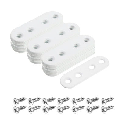 Harfington Uxcell 30Pcs Flat Straight Brackets, 55x5mm Iron Brace Plate with Screws for Wood Furniture Mending Repairing, White