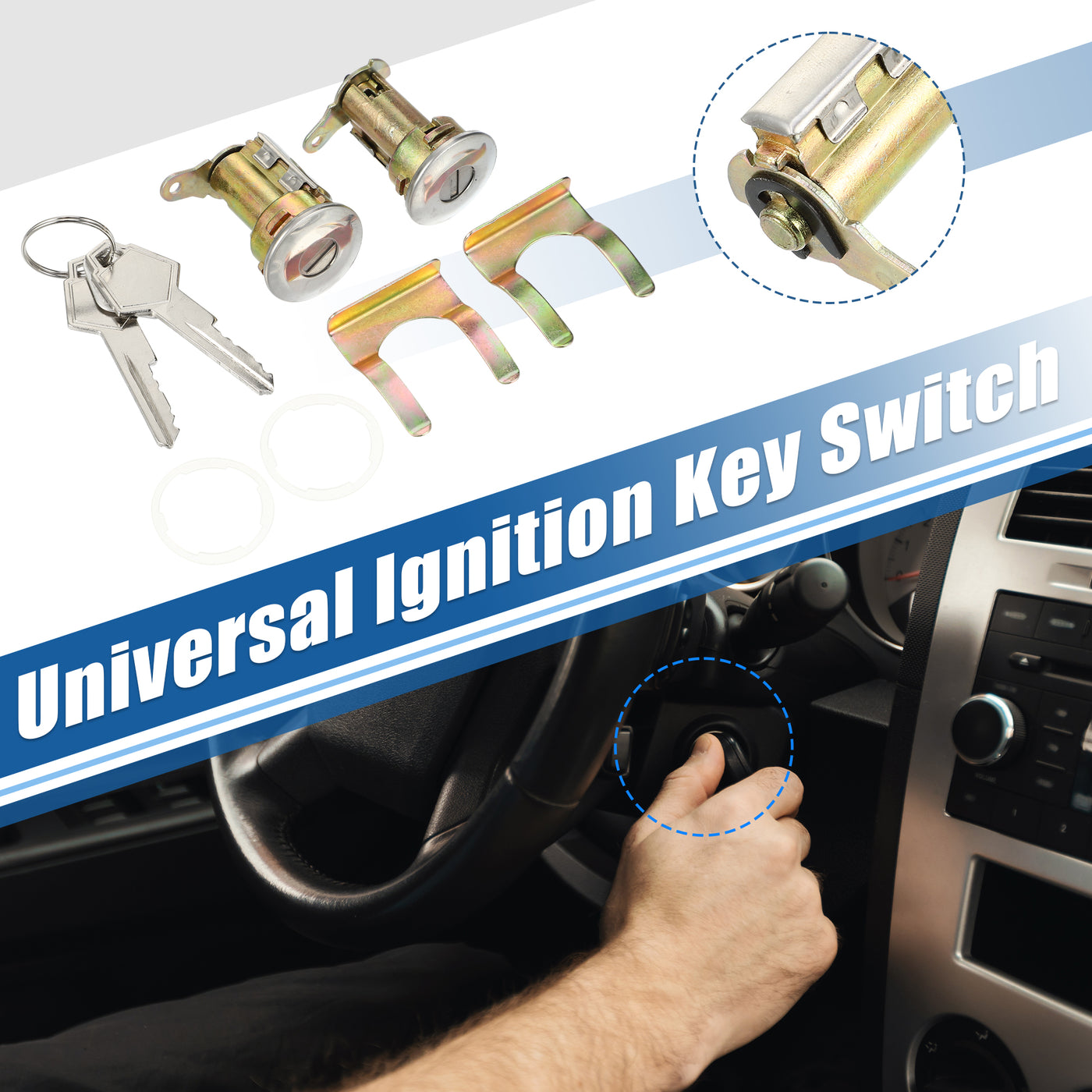 uxcell Uxcell 1 Set Ignition Key Switch for Chrysler for Dodge 1977-1989 Black Silver Tone