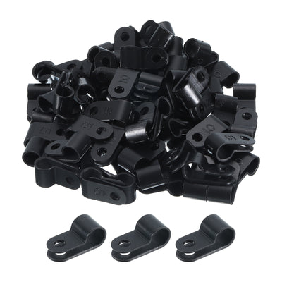 Harfington R-Type Cable Clamps, 6.4mm 0.25 Inch Cable Organizer Cord Clips Black, 200pcs