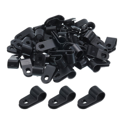 Harfington R-Type Cable Clamps, 8.4mm 0.33 Inch Cable Organizer Cord Clips Black, 200pcs