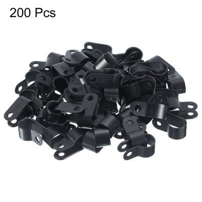 Harfington R-Type Cable Clamps, 10.4mm 0.4 Inch Cable Organizer Cord Clips Black, 200pcs