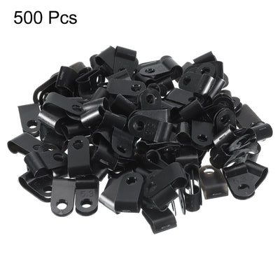 Harfington R-Type Cable Clamps, 5.3mm 0.2 Inch Cable Organizer Cord Clips Black, 500pcs