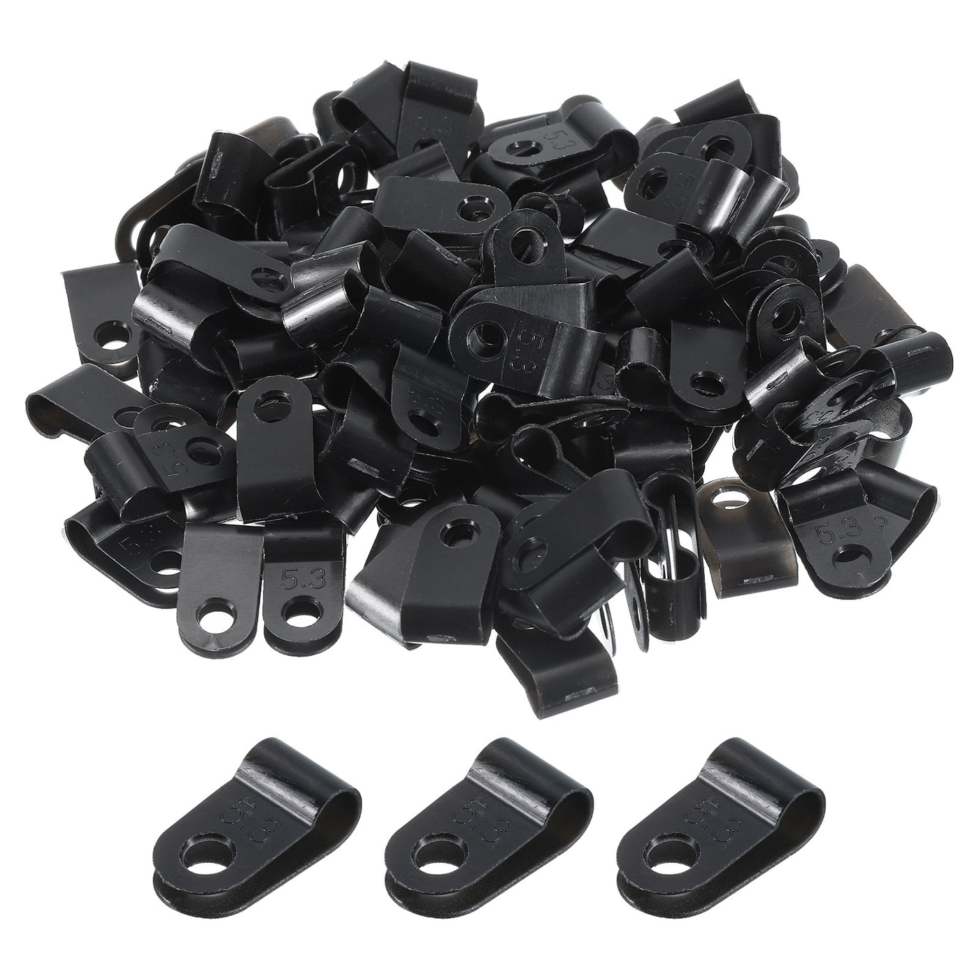 Harfington R-Type Cable Clamps, 5.3mm 0.2 Inch Cable Organizer Cord Clips Black, 500pcs