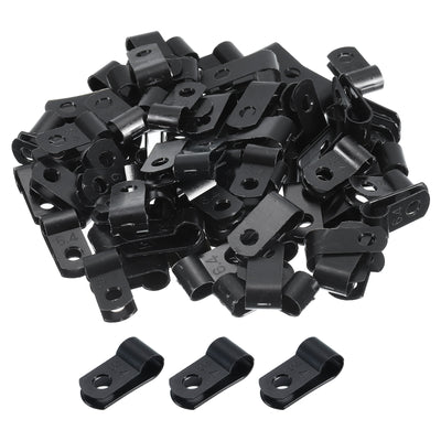 Harfington R-Type Cable Clamps, 6.4mm 0.25 Inch Cable Organizer Cord Clips Black, 500pcs