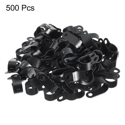 Harfington R-Type Cable Clamps, 13.2mm 0.51 Inch Cable Organizer Cord Clips Black, 500pcs