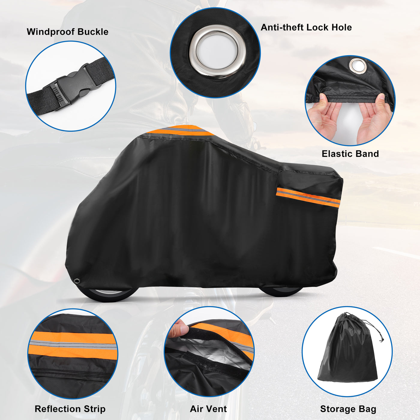 uxcell Uxcell Motorradabdeckung 300D wasserdicht für Touring Cruisers Modelle Motorradabdeckung für Road King, Road Glide, Street Glide, Electra Glide, Low Rider-ST Schwarz