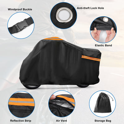 Harfington Uxcell Motorradabdeckung 300D wasserdicht für Touring Cruisers Modelle Motorradabdeckung für Road King, Road Glide, Street Glide, Electra Glide, Low Rider-ST Schwarz