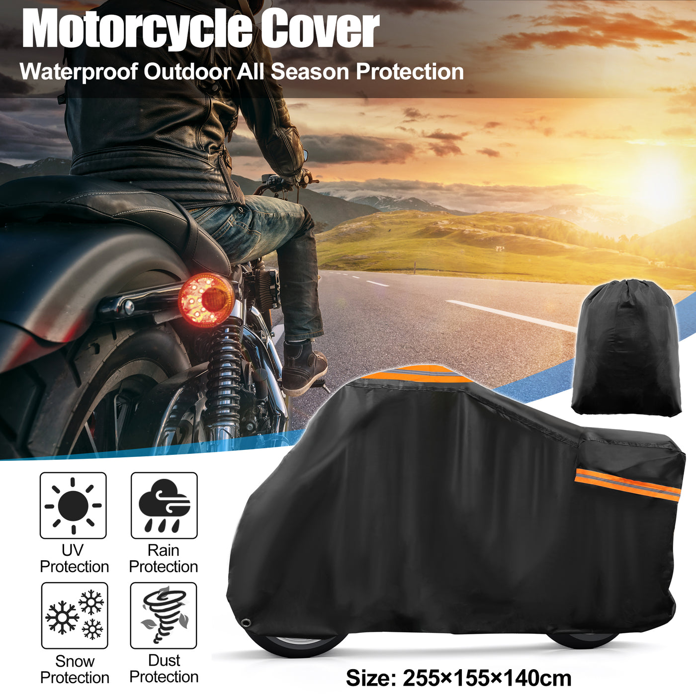 uxcell Uxcell Motorradabdeckung 300D wasserdicht für Touring Cruisers Modelle Motorradabdeckung für Road King, Road Glide, Street Glide, Electra Glide, Low Rider-ST Schwarz