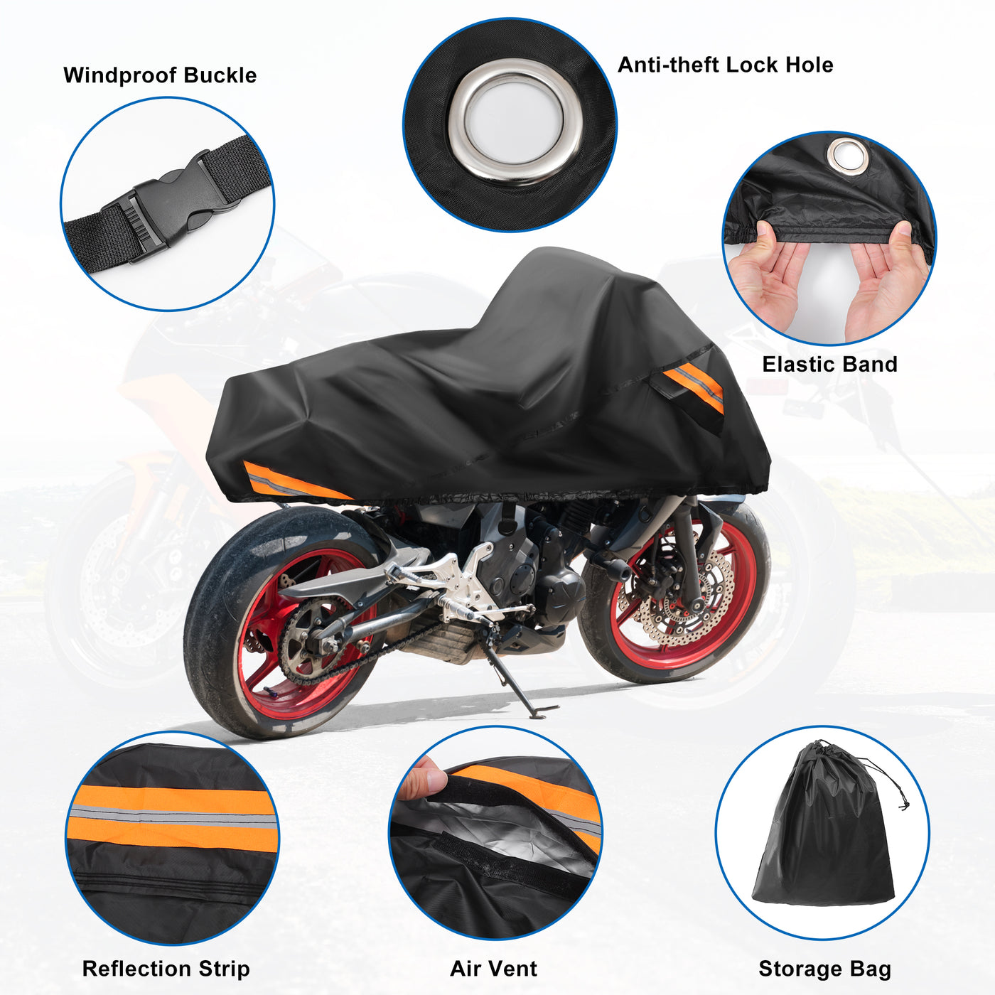 uxcell Uxcell Motorcycle Cover Rain Dust Half Cover Protector for Harley Davidson Cruiser Sportster Fatboy Softail Dyna Super Glide Fits 104" Black 300D