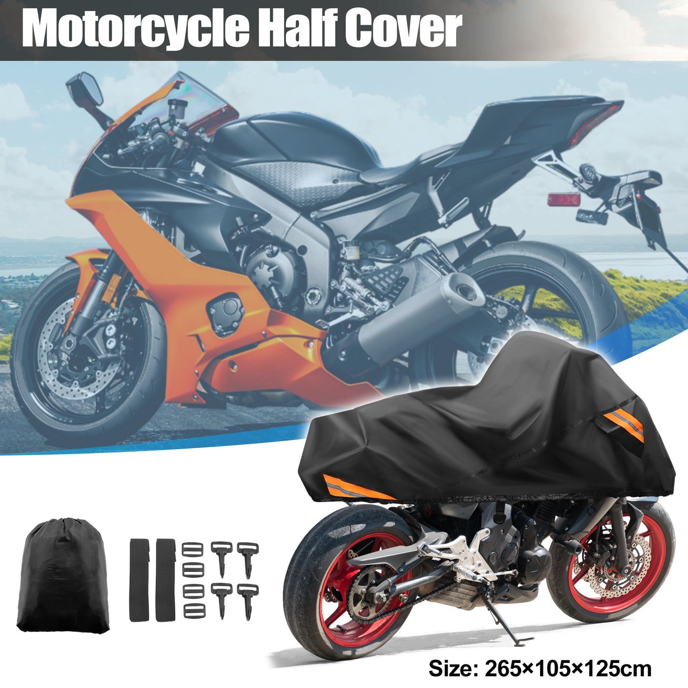 uxcell Uxcell Motorcycle Cover Rain Dust Half Cover Protector for Harley Davidson Cruiser Sportster Fatboy Softail Dyna Super Glide Fits 104" Black 300D