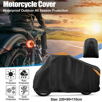 Harfington Uxcell Motorradabdeckung wasserdichter Sonnenschutz im Freien, passend für Motorräder bis zu 86,6 Zoll, Fahrzeugabdeckung für Kawasaki EX Ninja 250 650 GSXR 600 750 Roller Schwarz