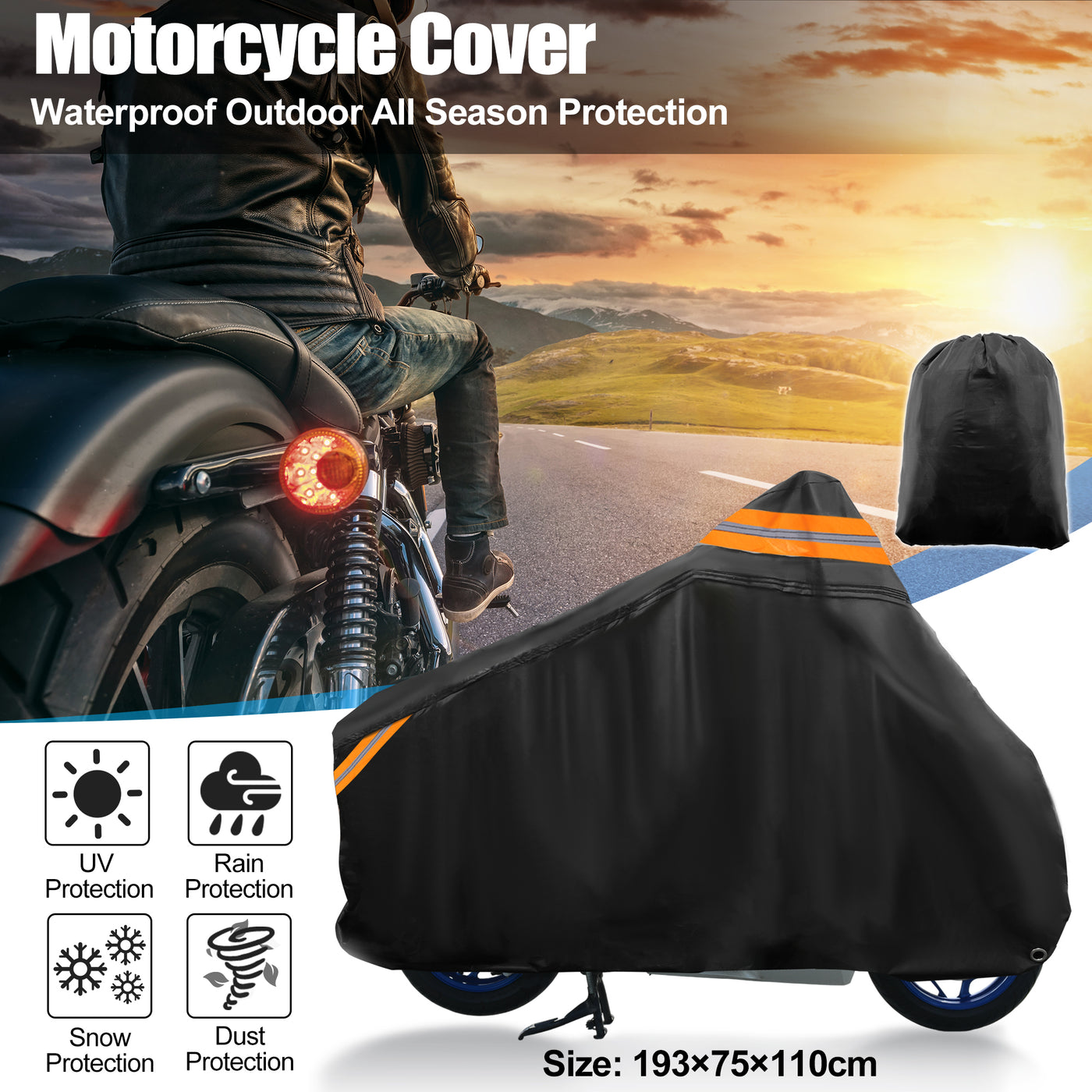 uxcell Uxcell Motorradabdeckung wasserdicht staubdichter Schutz für Motorrad im Freien Regenschutz für Harley Dyna FXD FXDF Low Rider Super Wide Glide passt 96" Schwarz