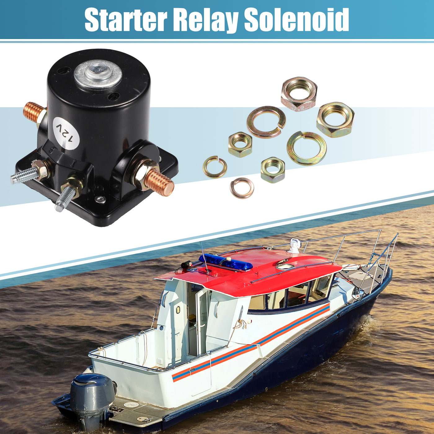 uxcell Uxcell 12 V Starter Solenoid 4 Terminals for OMC Outboard Engines E40ECRM E40ELCRM E40RCRM