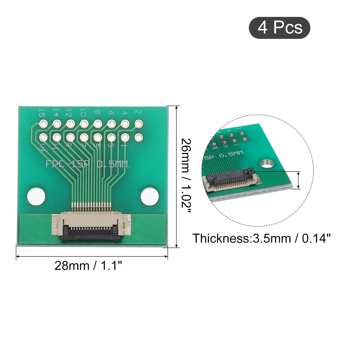 Harfington FPC FFC PCB Converter Board 15P 0.5mm on Socket Side, Back 1.0mm, to DIP 2.54mm for LCD 3D Printer Camera DVD TV Laptop Pack of 4