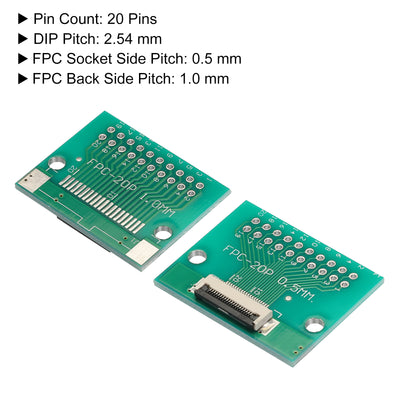 Harfington FPC FFC PCB Converter Board 20P 0.5mm on Socket Side, Back 1.0mm, to DIP 2.54mm for LCD 3D Printer Camera DVD TV Laptop Pack of 4