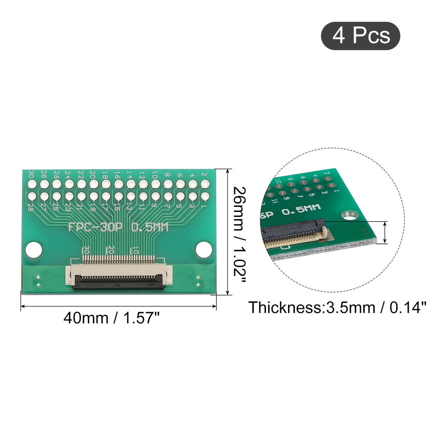 Harfington FPC FFC PCB Converter Board 30P 0.5mm on Socket Side, Back 1.0mm, to DIP 2.54mm for LCD 3D Printer Camera DVD TV Laptop Pack of 4