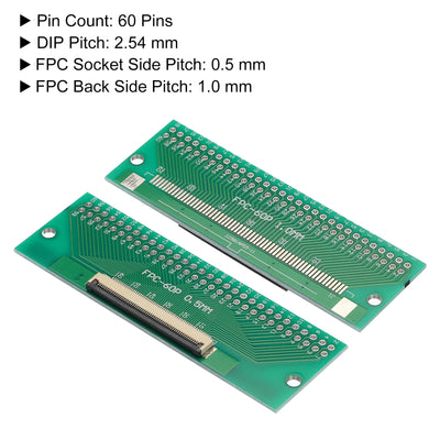 Harfington FPC FFC PCB Konverterplatine 60P 0,5 mm auf der Steckseite, 1,0 mm auf der Rückseite, zu DIP 2,54 mm für LCD 3D Drucker Kamera DVD TV Laptop Packung mit 2 Stück