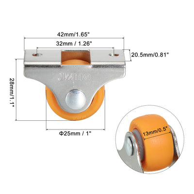 Harfington Mini Fixed Caster Wheel 1", 4 Pack MPA Rigid Roller with Bearing Screws, Orange