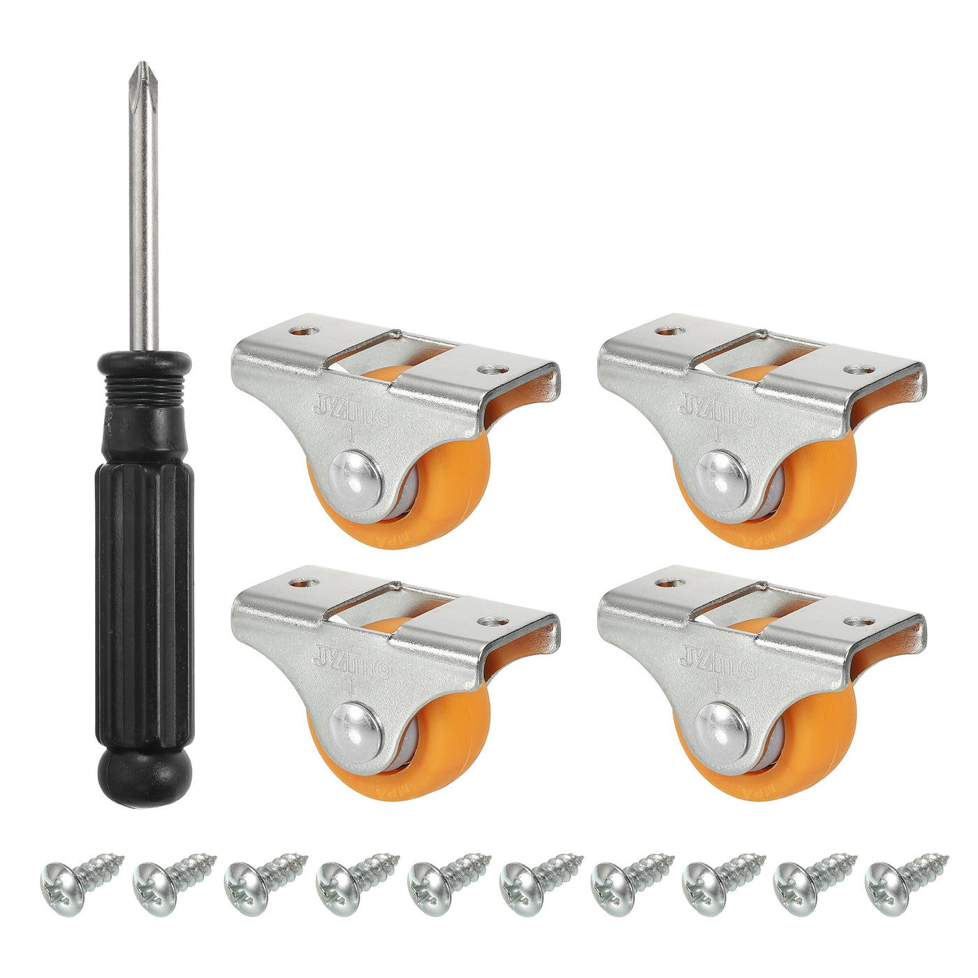 Harfington Mini Fixed Caster Wheel 1", 4 Pack MPA Rigid Roller with Bearing Screws, Orange