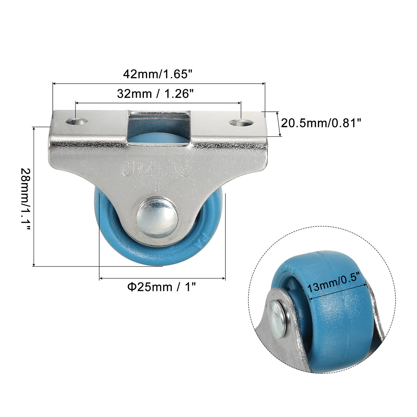 Harfington Mini Fixed Caster Wheel 1", 4 Pack PA Rigid Roller with Screws, Blue