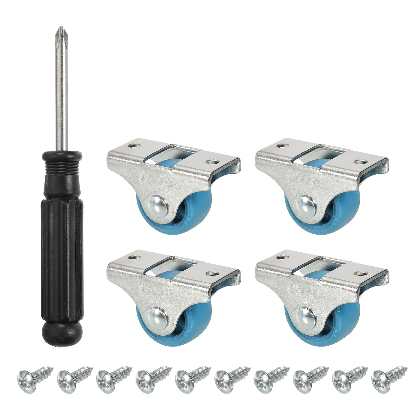 Harfington Mini Fixed Caster Wheel 1", 4 Pack PA Rigid Roller with Screws, Blue