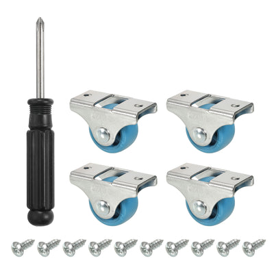 Harfington Mini Fixed Caster Wheel 1", 4 Pack PA Rigid Roller with Screws, Blue