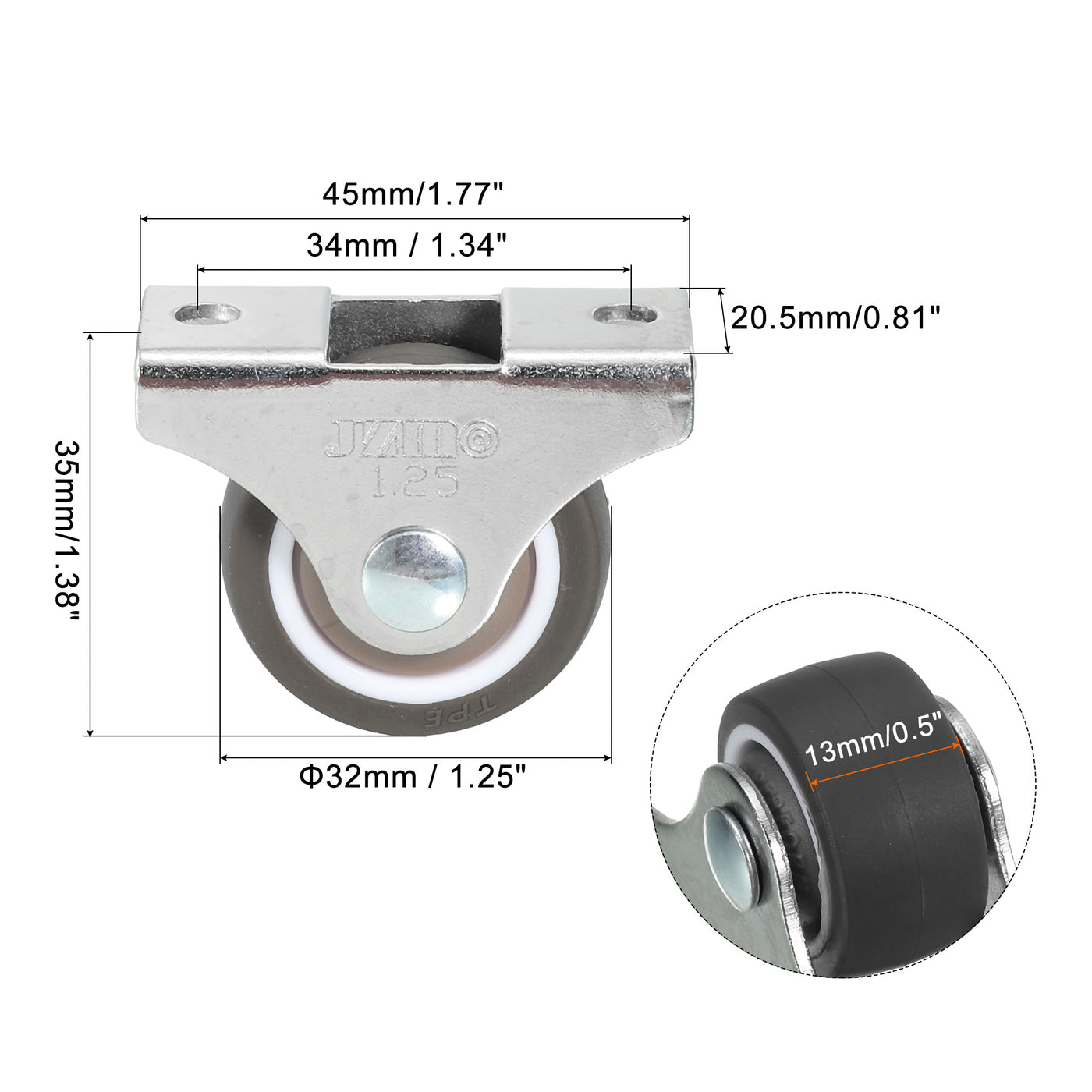 Harfington Mini Fixed Caster Wheel 1.25", 8 Pack TPE Rigid Roller with Bearing Screws Brown