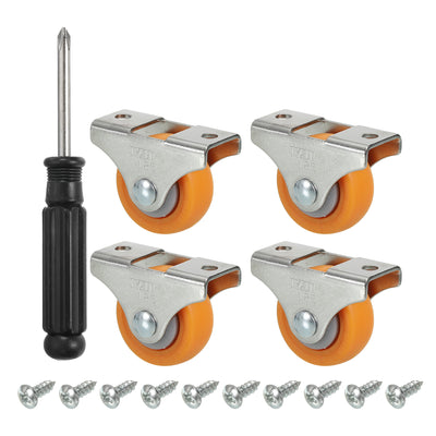 Harfington Mini Fixed Caster Wheel 1.25", 4pcs MPA Rigid Roller with Bearing Screws, Orange