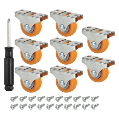 Harfington Mini Fixed Caster Wheel 1.25", 8pcs MPA Rigid Roller with Bearing Screws, Orange