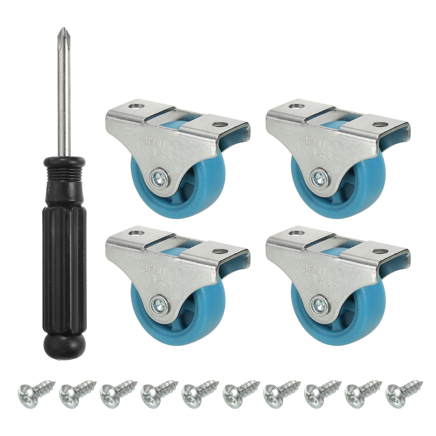 Harfington Mini Fixed Caster Wheel 1.25", 4 Pack PA Rigid Roller with Screws, Blue