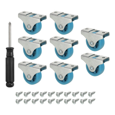 Harfington Mini Fixed Caster Wheel 1.25", 8 Pack PA Rigid Roller with Screws, Blue